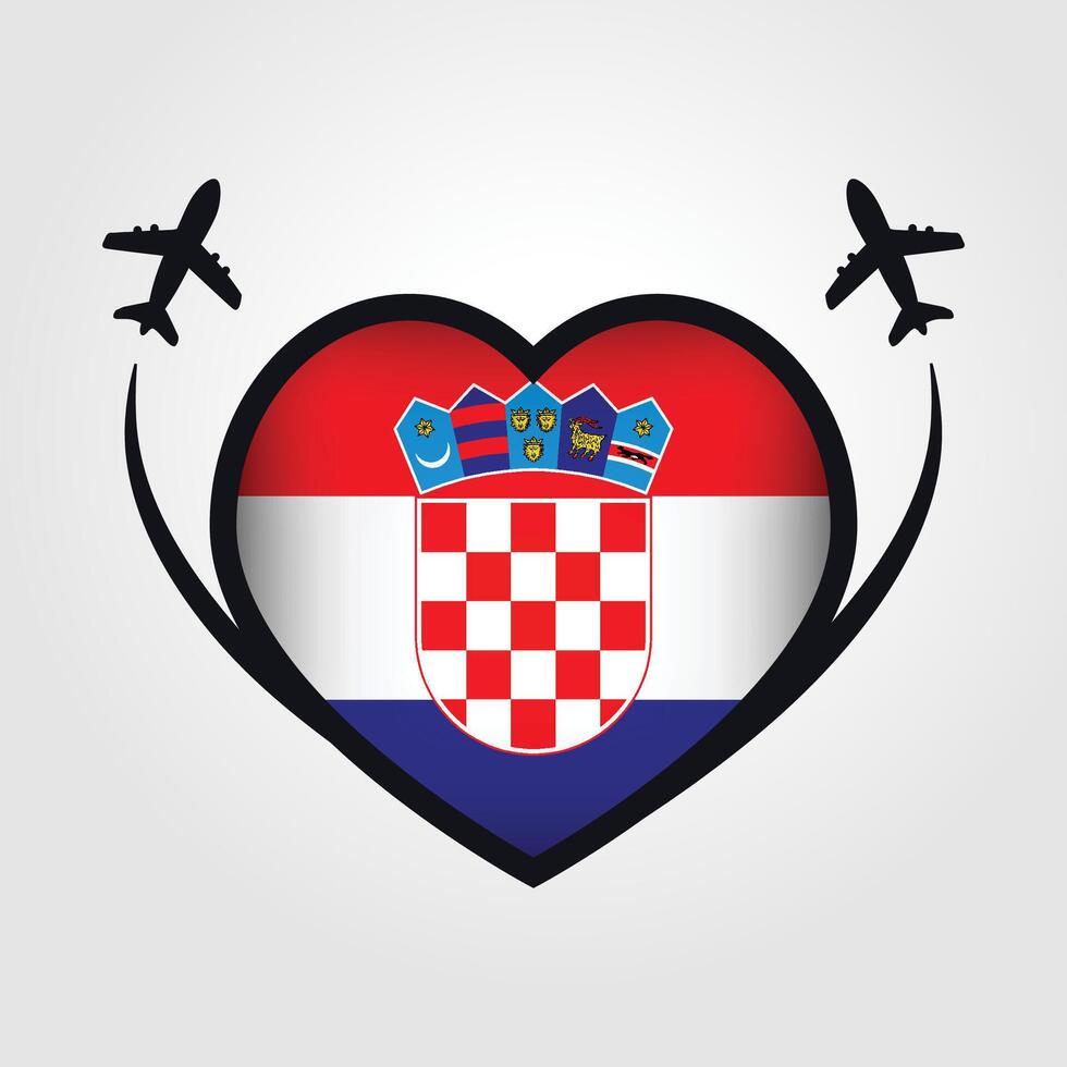 Croatia Travel Heart Flag With Airplane Icons Stock Free