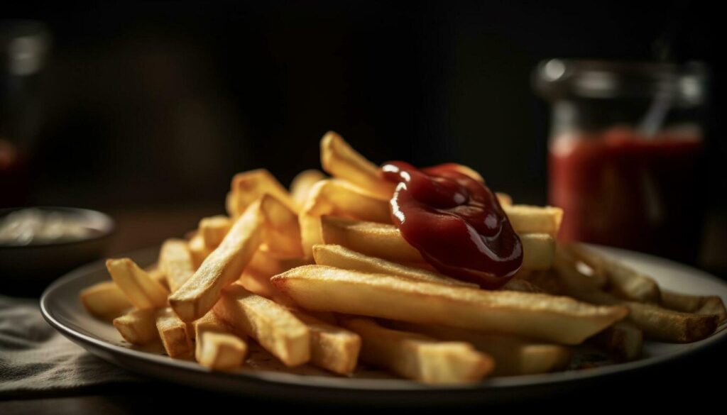 Crunchy French fries and beef appetizer in gourmet fast food generated by AI Stock Free