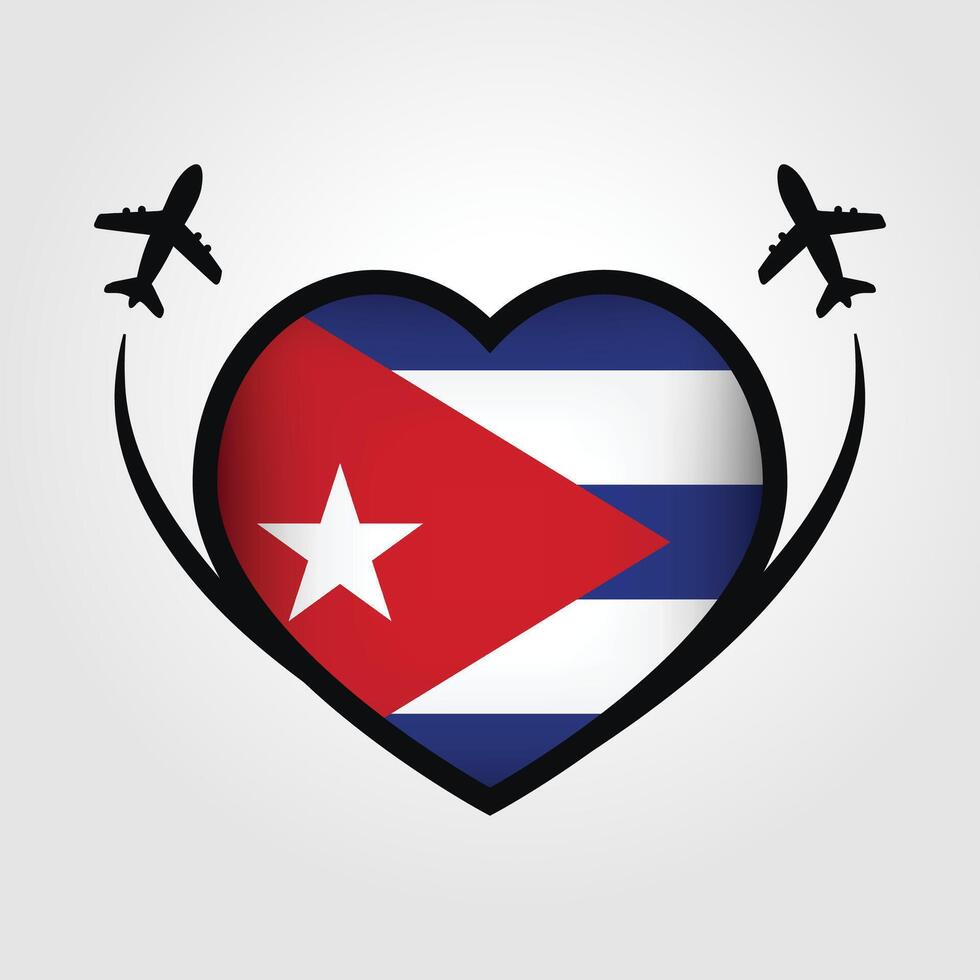 Cuba Travel Heart Flag With Airplane Icons Stock Free