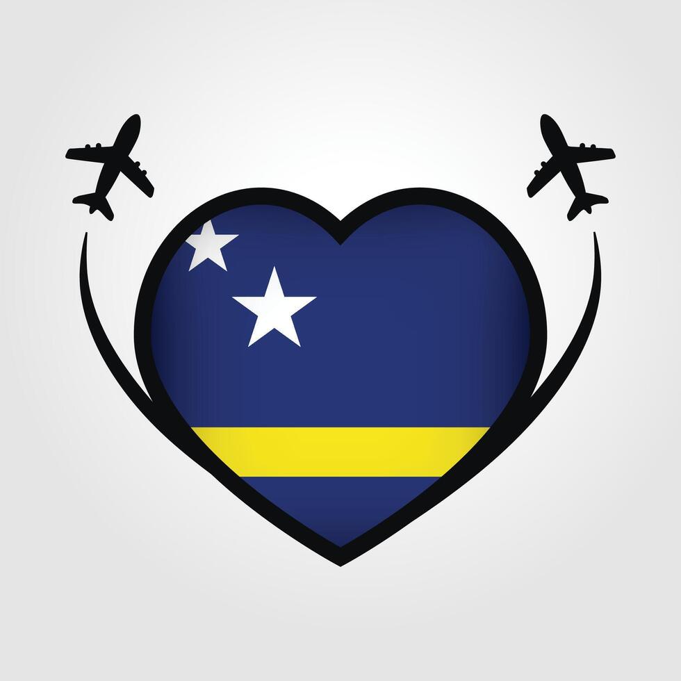 Curacao Travel Heart Flag With Airplane Icons Stock Free