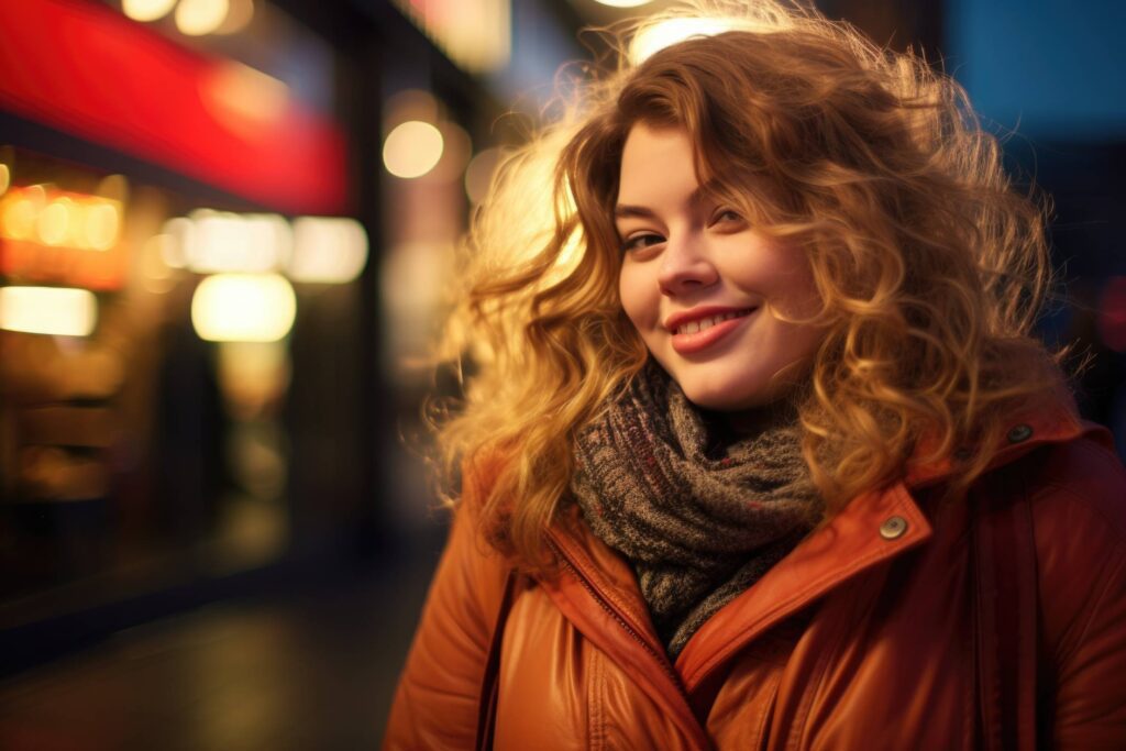 Curly Woman Smiling on the Street Portrait Stock Free