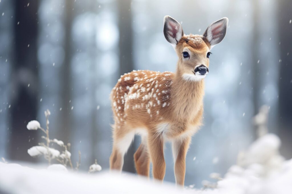 Cute Bambi in Snowy Forest Stock Free