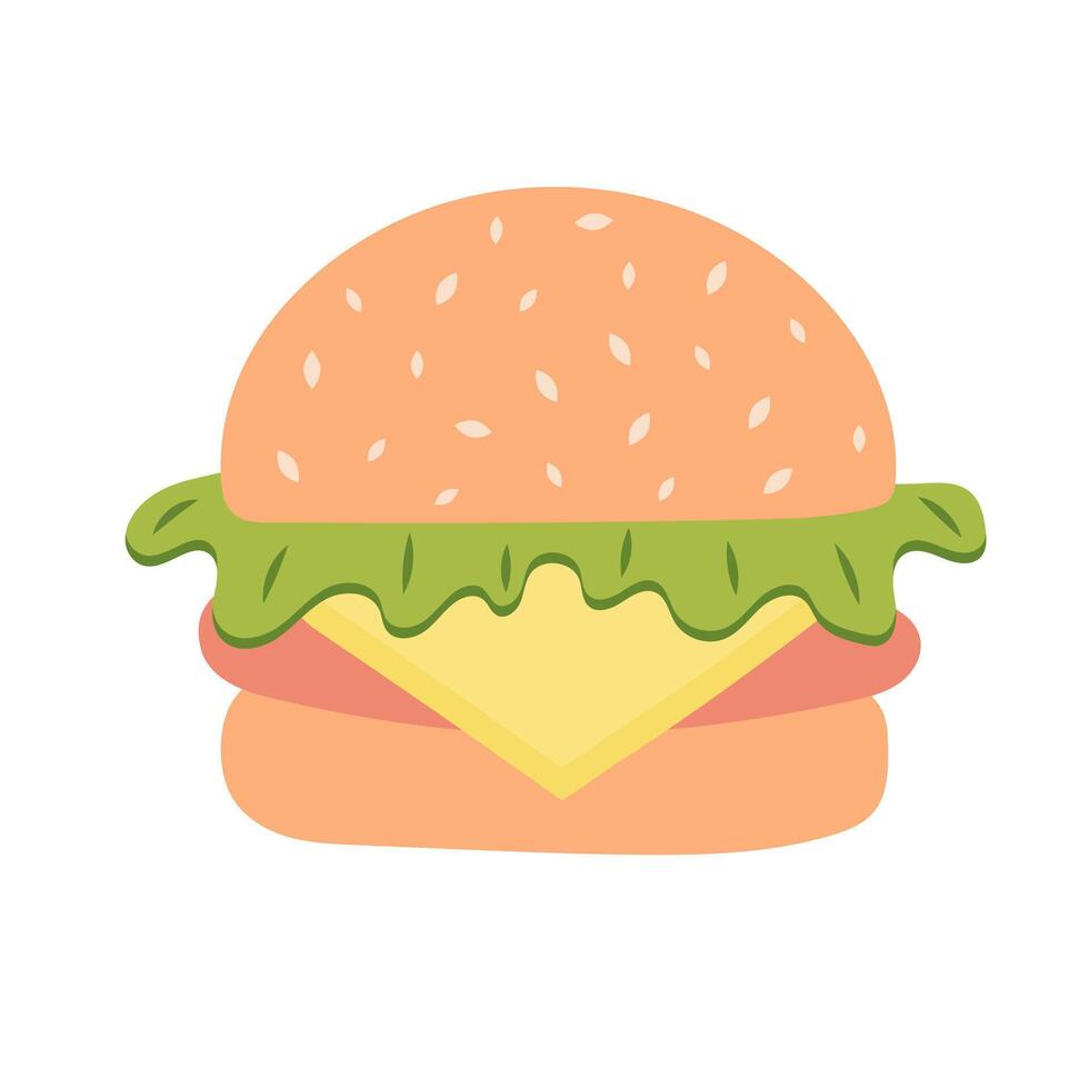 Cute burger cartoon icon. Hamburger or cheeseburger. Fast food meal. illustration isolated on white background. Stock Free