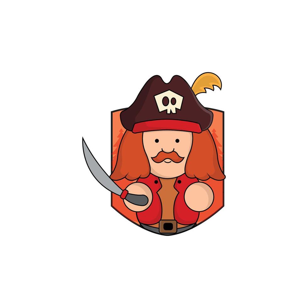 cute cartoon captain pirate with sword icon illustration. kingdom concept illustration premium cartoon,flat style cartoon Stock Free