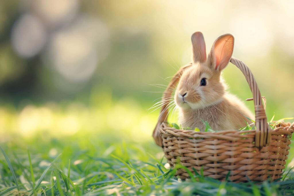 Cute Easter Bunny in a Basket Free Photo