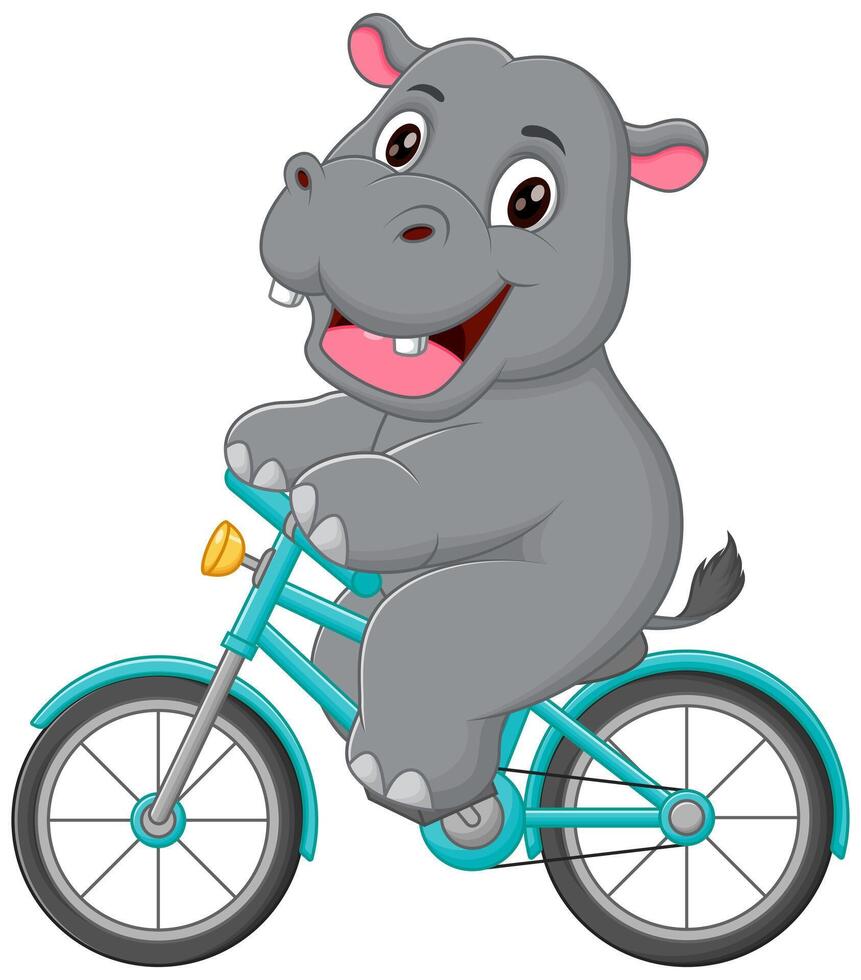 Cute Hippopotamus Riding Bicycle Cartoon Vector Icon Illustration. Animal Sport Icon Concept Isolated Premium Vector Stock Free