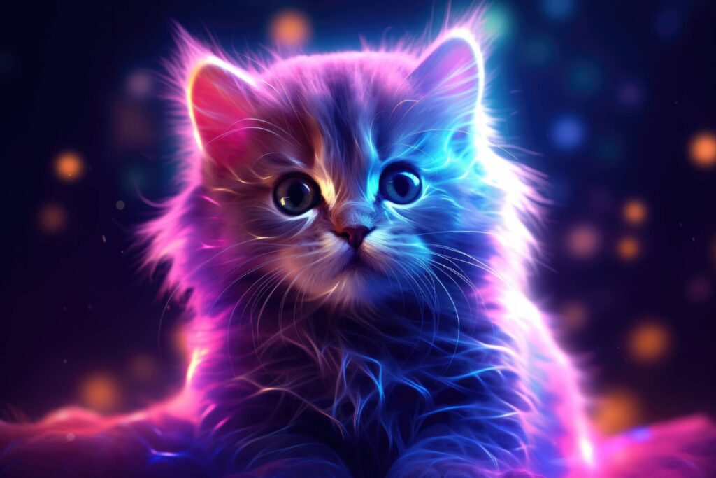 Cute Neon Glowing Kitten Stock Free