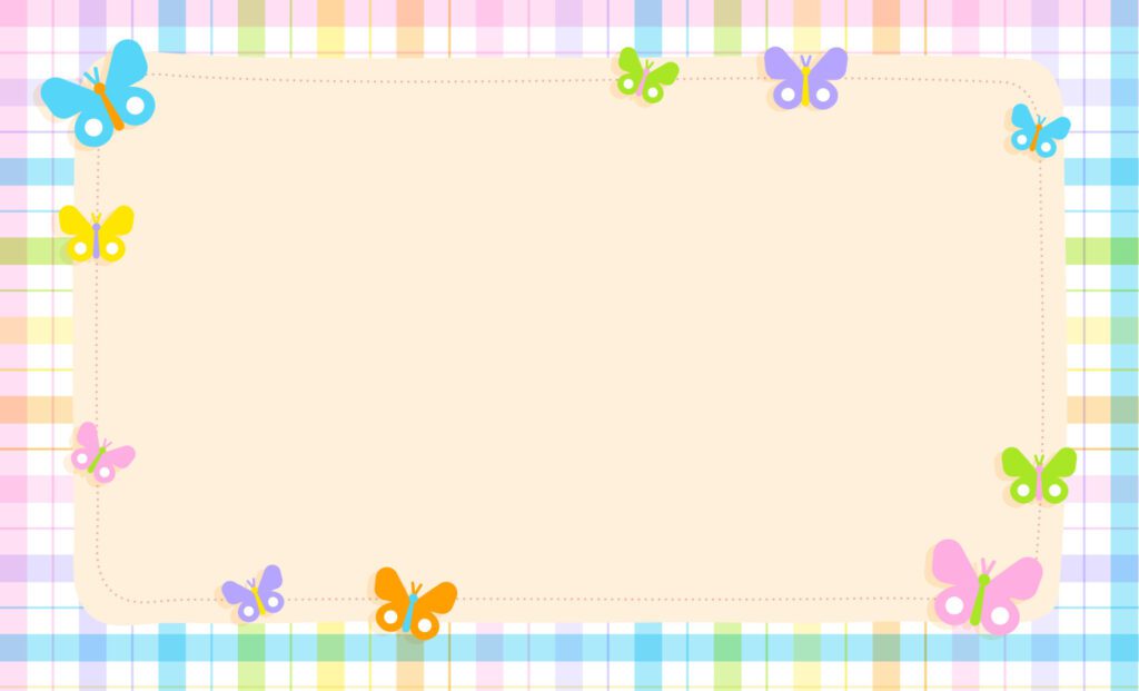 Cute Ornament Element Rainbow Pastel Beautiful Butterfly Insect Plaid Gingham Pattern Paper Background Frame Border. Blank note Vector Illustration. Editable Stroke. Free Vector