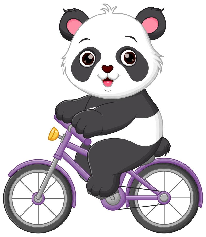 Cute Panda Riding Bicycle Cartoon Vector Icon Illustration. Animal Sport Icon Concept Isolated Premium Vector Stock Free