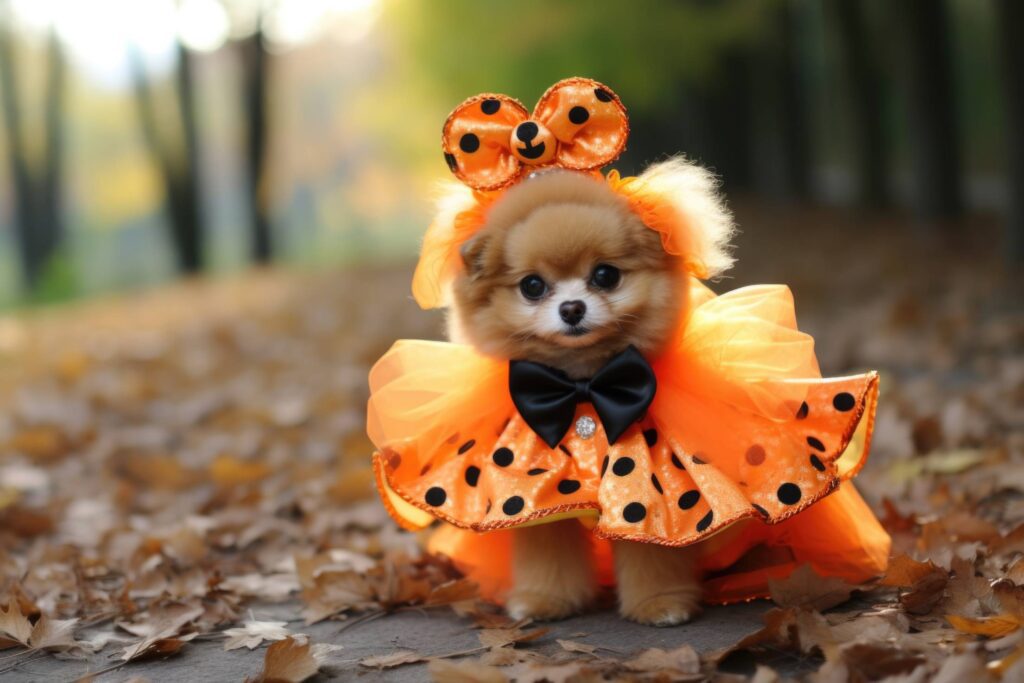 Cute Pomeranian Dog in Halloween Costume Stock Free