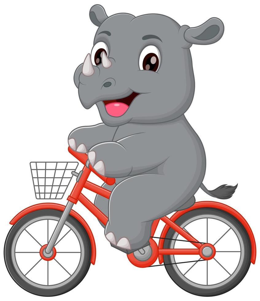 Cute Rhinoceros Riding Bicycle Cartoon Vector Icon Illustration. Animal Sport Icon Concept Isolated Premium Vector Stock Free