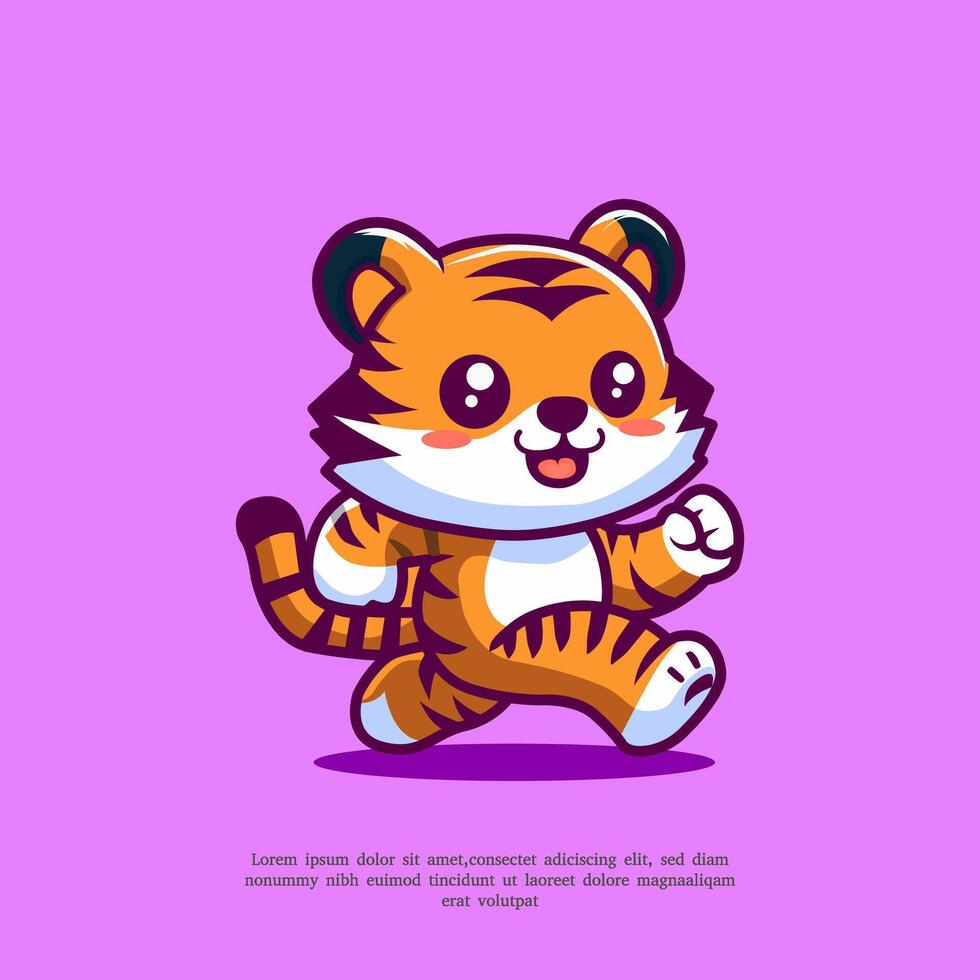 Cute Tiger Running Cartoon Vector Icon Illustration. Flat Cartoon Style Stock Free