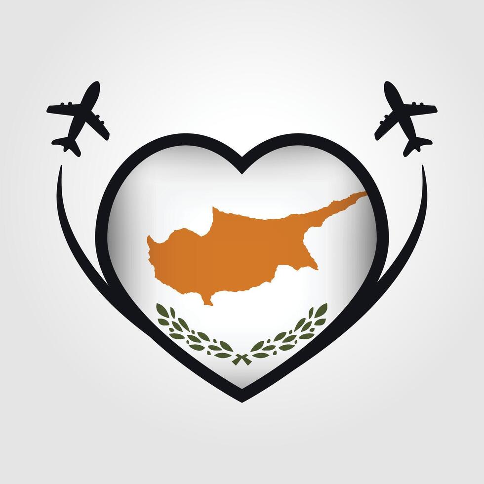 Cyprus Travel Heart Flag With Airplane Icons Stock Free