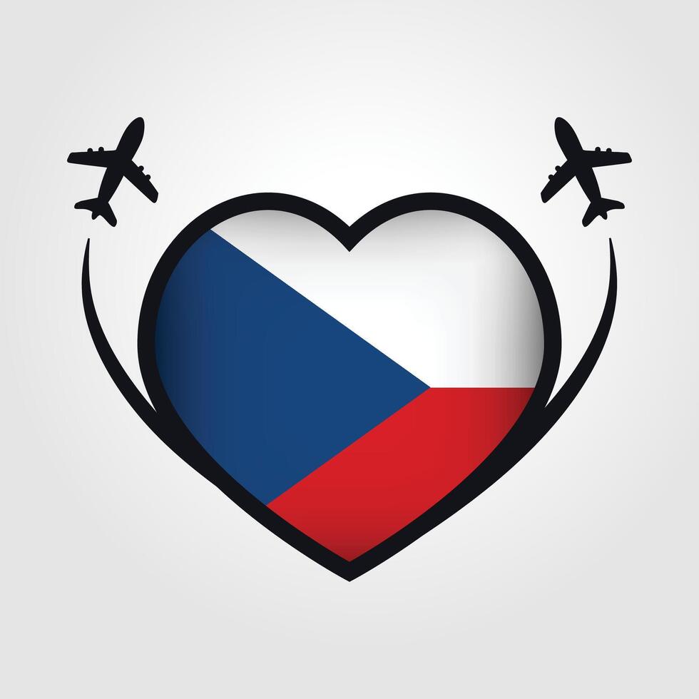 Czech Republic Travel Heart Flag With Airplane Icons Stock Free