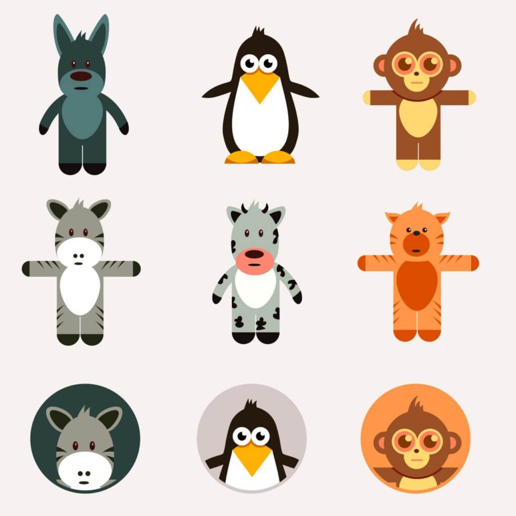 Cute animals vector set