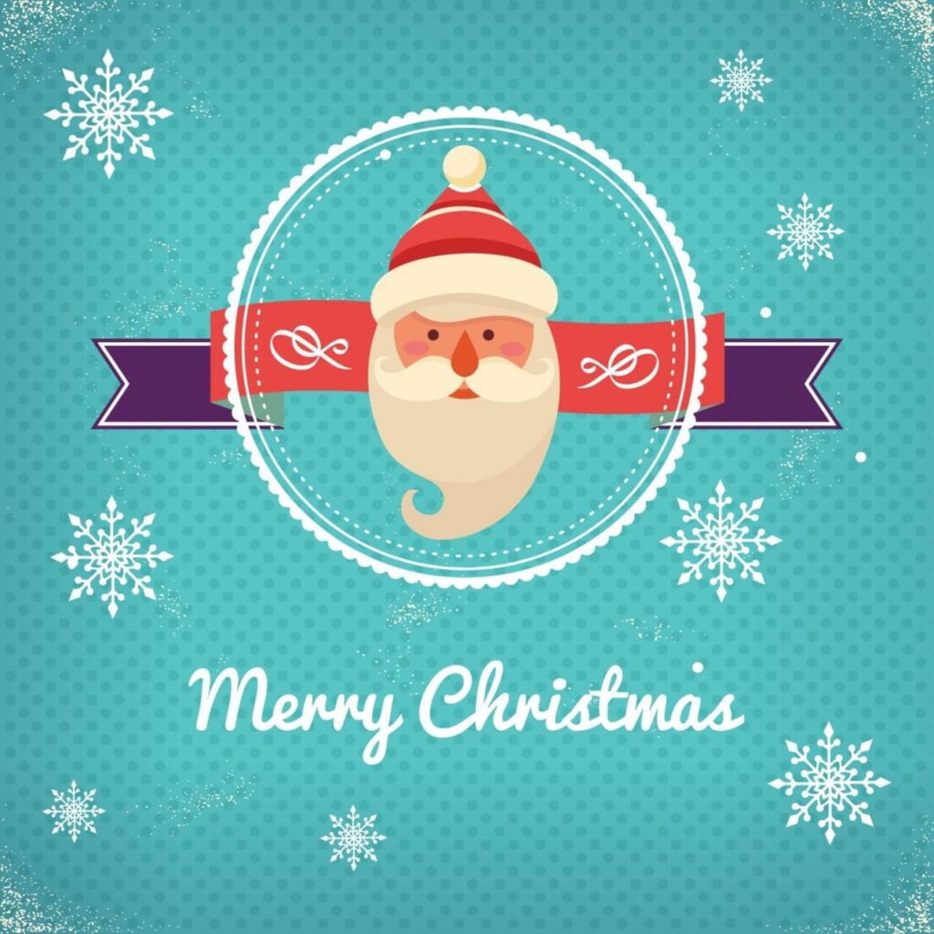 Christmas background with typography and badge and santa