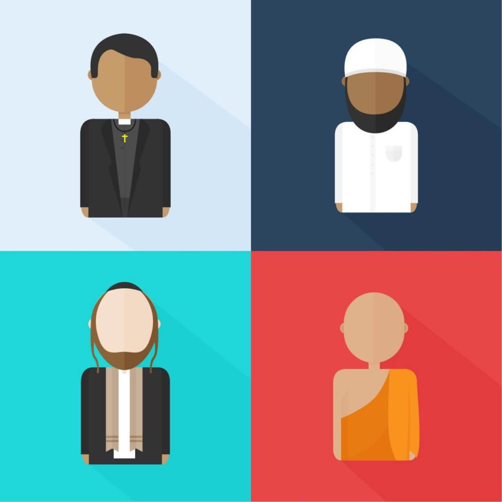 Religious characters (Christian, Jew, Muslim and Buddhist)