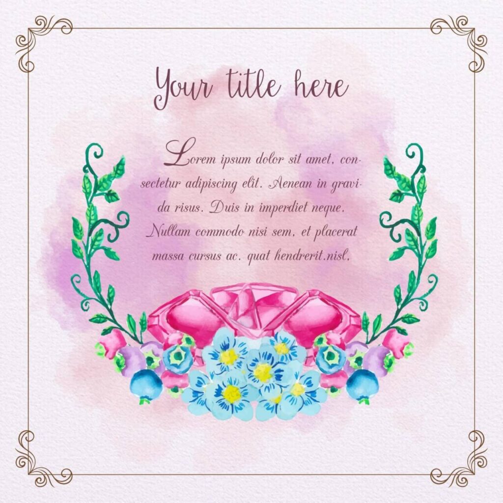 Cute watercolor frame with diamonds and flowers