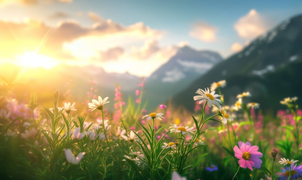 Daisies in the Mountain Landscape Stock Free