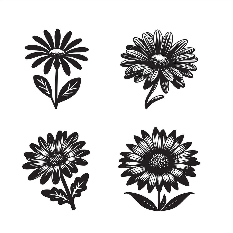 Daisy flower silhouette icon graphic logo design Stock Free