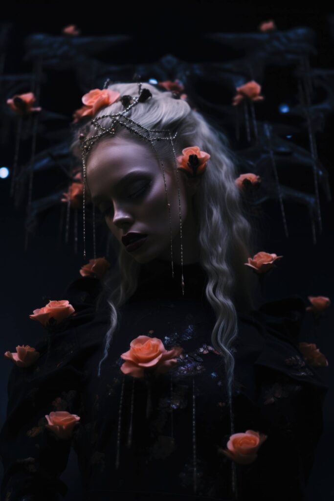 Dark Aesthetic Blonde Woman with Orange Roses Stock Free