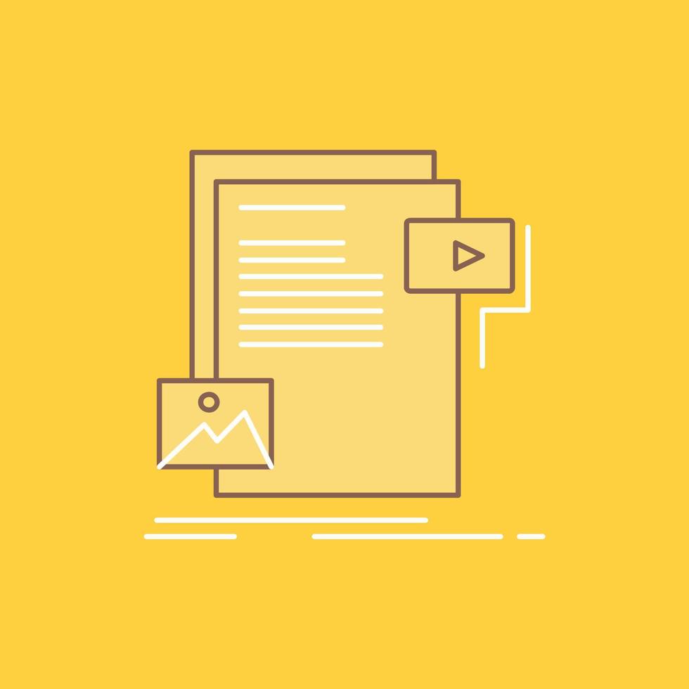 data. document. file. media. website Flat Line Filled Icon. Beautiful Logo button over yellow background for UI and UX. website or mobile application Stock Free