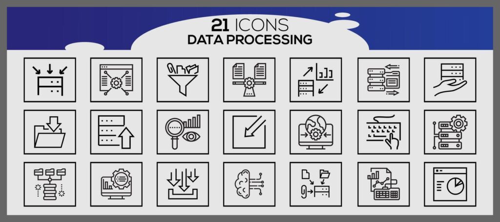 data processing icon set creative data management icon set data processing line icons set of line Stock Free