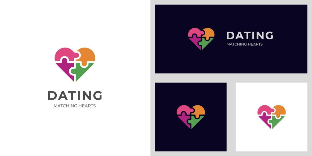 Dating love logo icon design with puzzle game design concept for wedding logo Stock Free