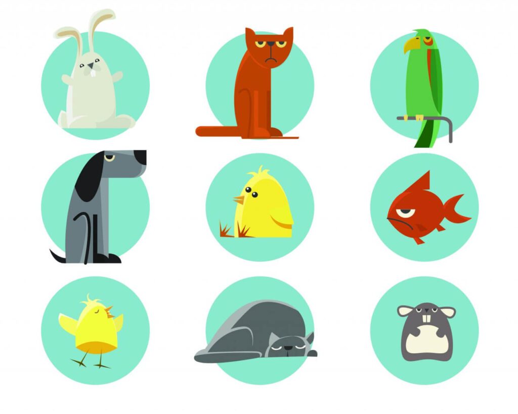 Set of vector illustrated animals. For free design