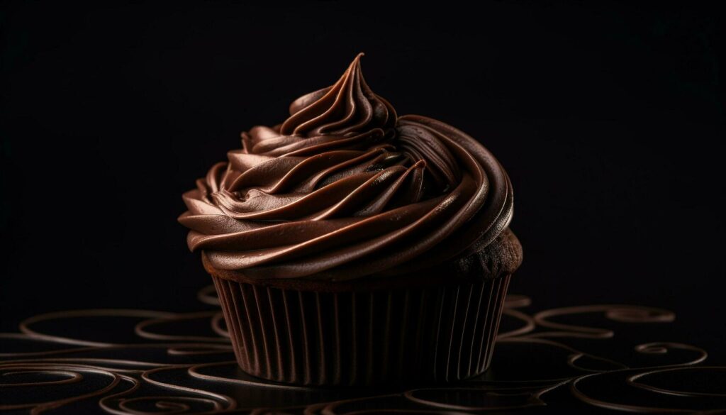 Decadent chocolate cupcakes with creamy whipped icing generated by AI Stock Free