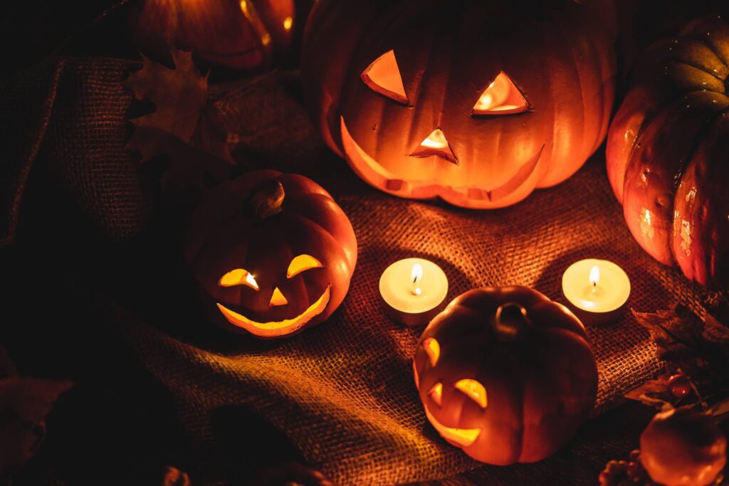 Decorative Glowing Pumpkins Free Photo