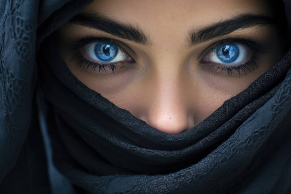 Deep Blue Eyes of a Woman Wearing Niqab Stock Free