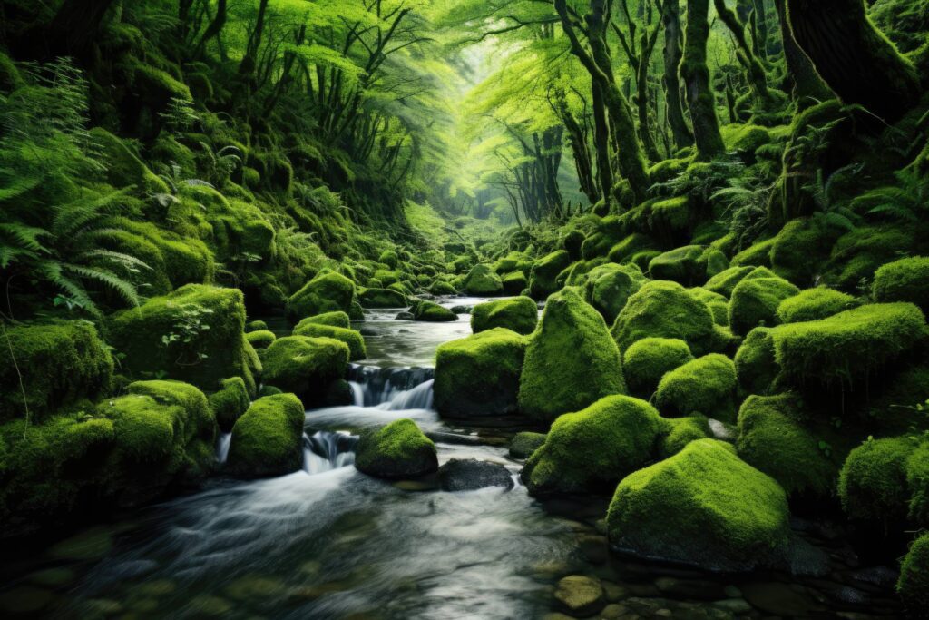 Deep Green Forest With River Stock Free