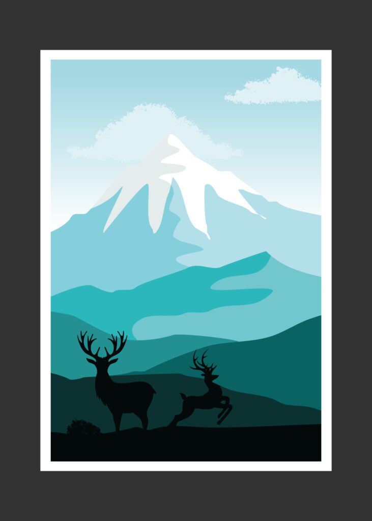 Deer and mountain painting, abstract background, Landscape Free Vector and Free SVG