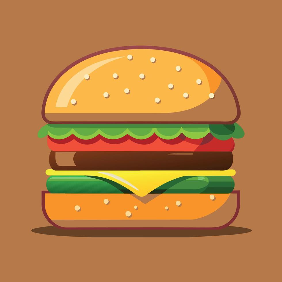 Delectable cartoon vector artwork of a cheeseburger. Cartoon icon of a burger with cheese. Stock Free