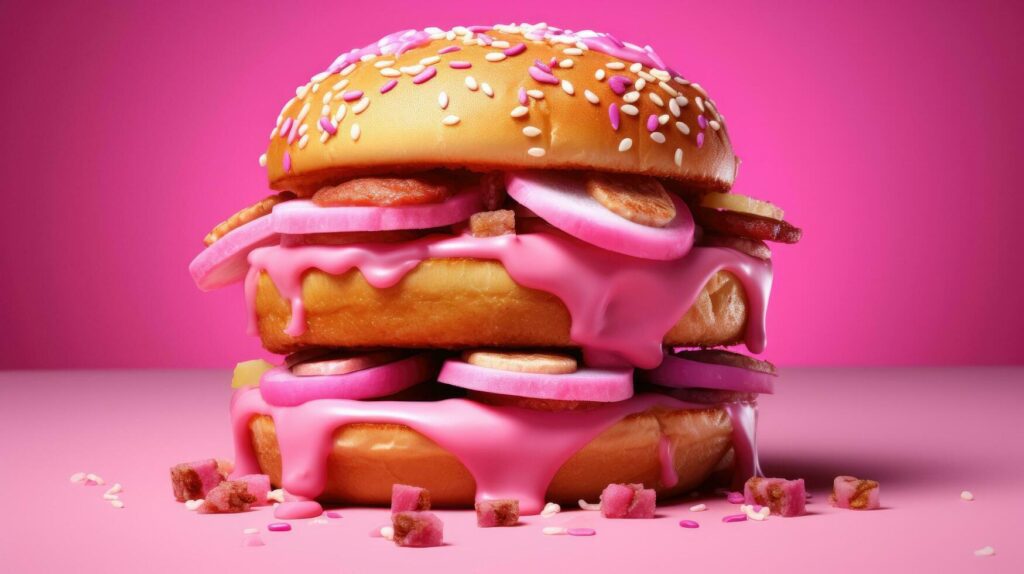 Delicious pink burger isolated on pink background. A unique pink sauce Stock Free