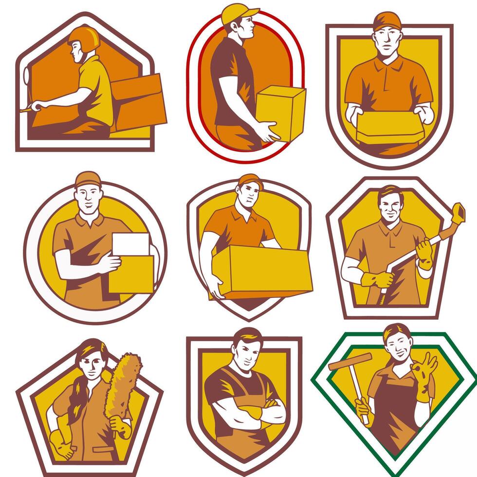 delivery man set of icons illustration Stock Free