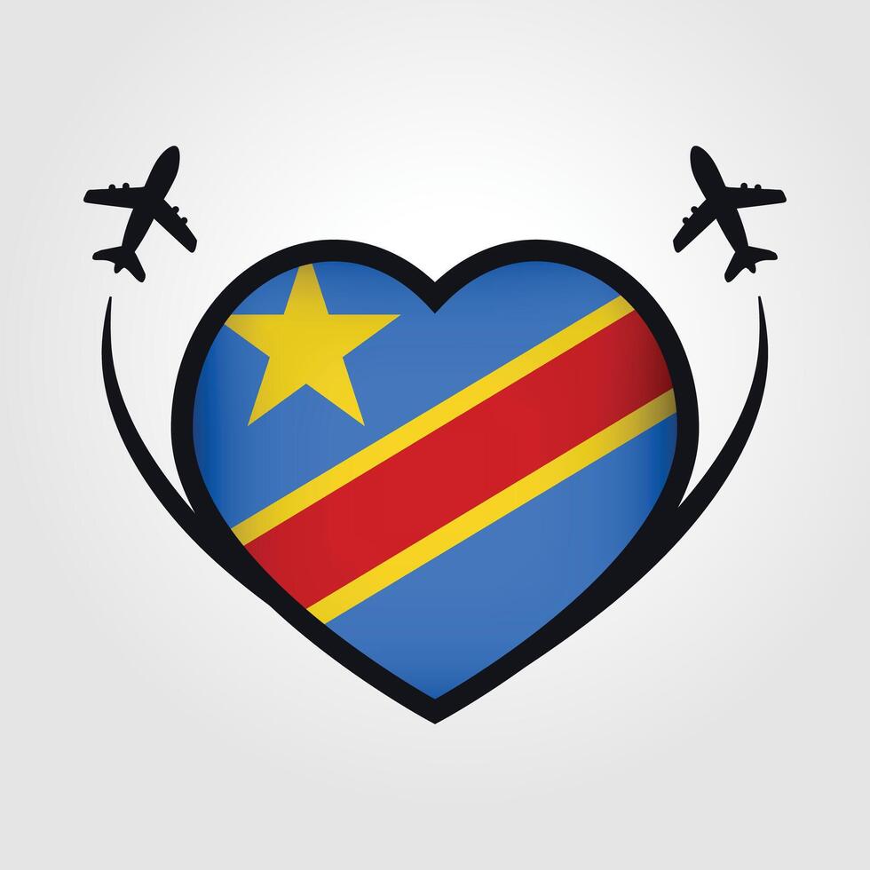 Democratic Republic of the Congo Travel Heart Flag With Airplane Icons Stock Free