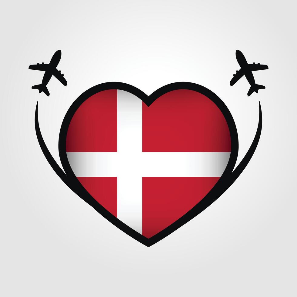 Denmark Travel Heart Flag With Airplane Icons Stock Free