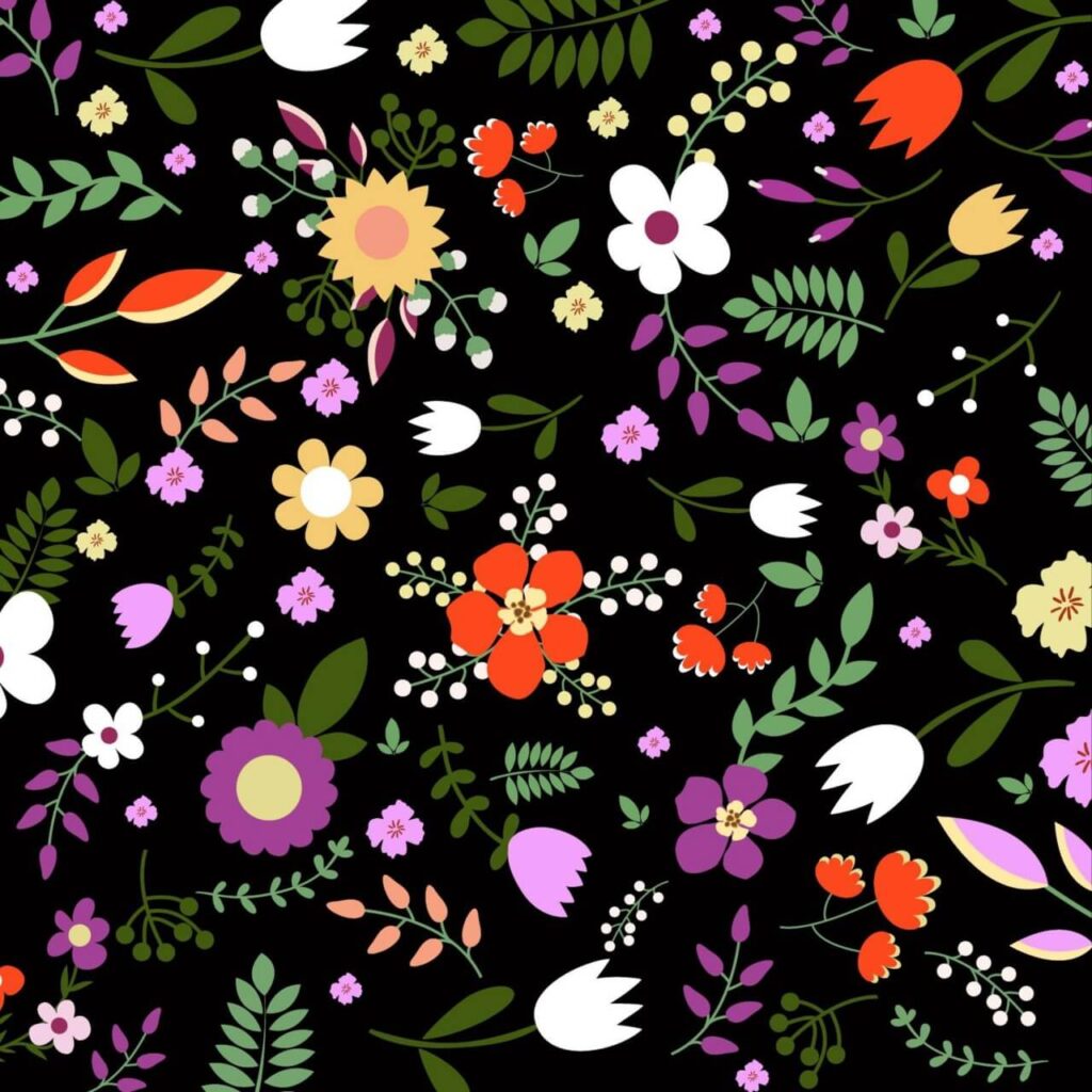 Hand draw seamless floral pattern on black bgackground