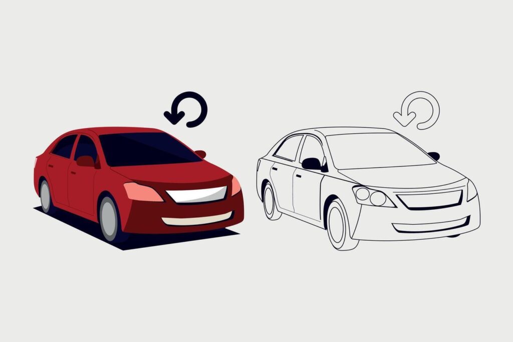 Different types of car icon set. side view of sedan car. car return icon Stock Free