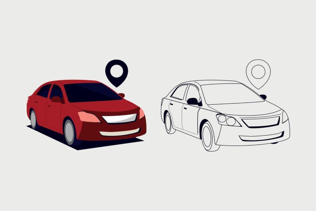 Different types of car icon set. side view of sedan car. location icon Stock Free