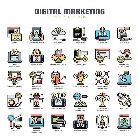 Digital Marketing Thin Line Icons Stock Free