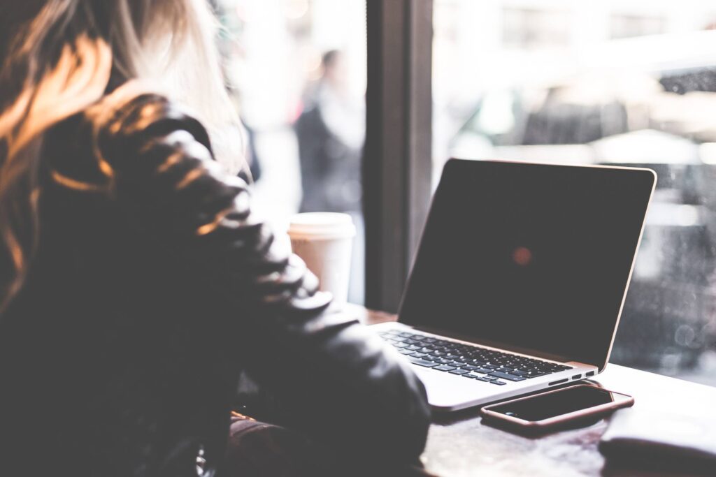 Digital Nomad Millennial Student Girl Working Remotely from Café Free Photo