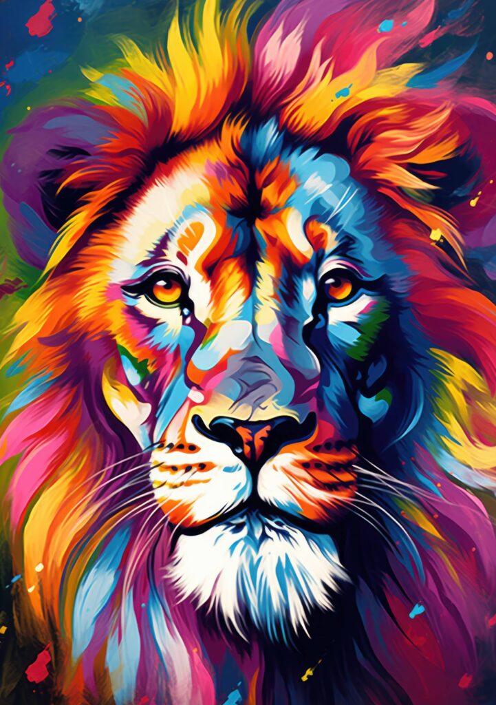 Digital Painted Portrait of Lion Stock Free