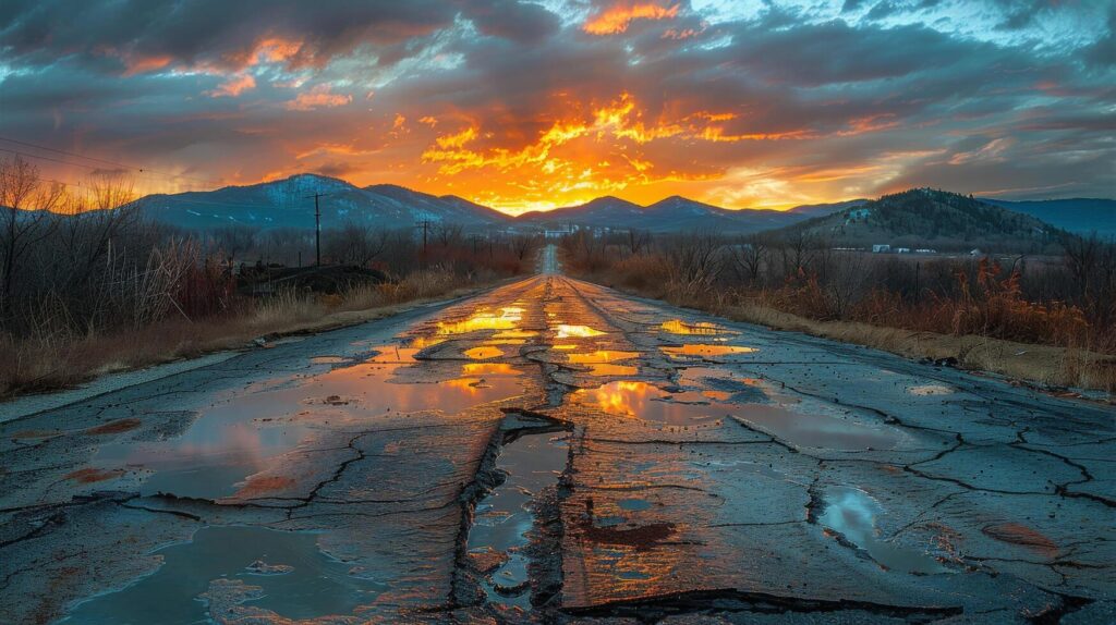 Dirt Road With Sunset Background Stock Free