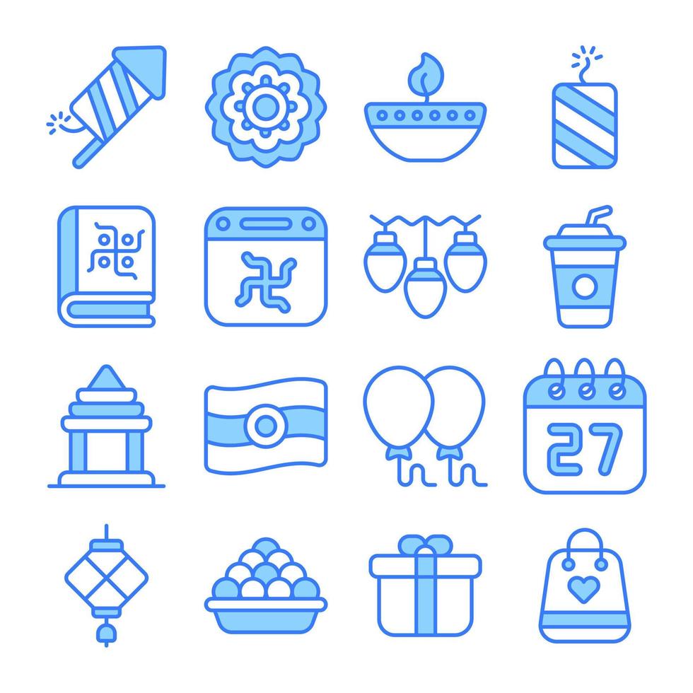 Diwali icons set. vector editable icons. Diwali Hindu festival elements. Stock Free