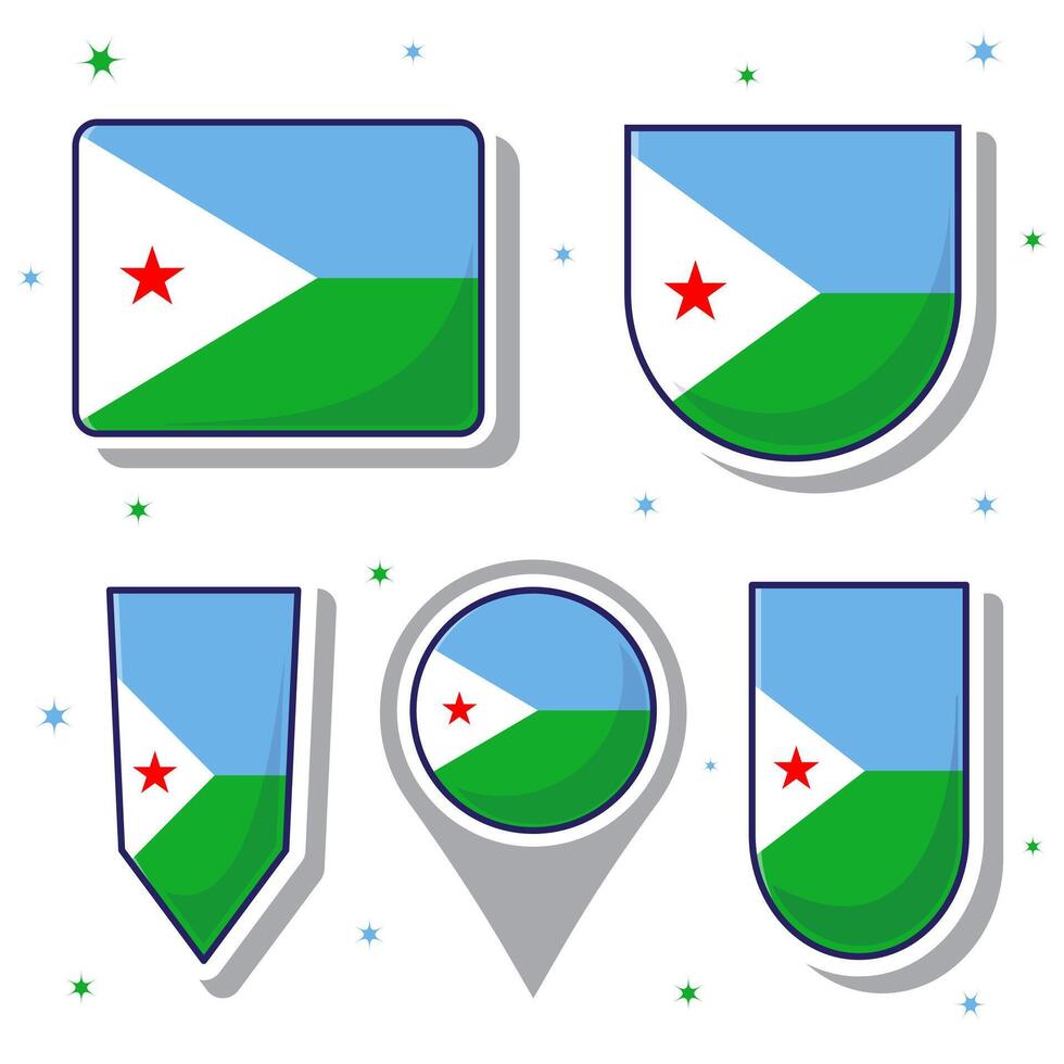 Djibouti national flag cartoon vector illustration icon mascot bundle packs Stock Free