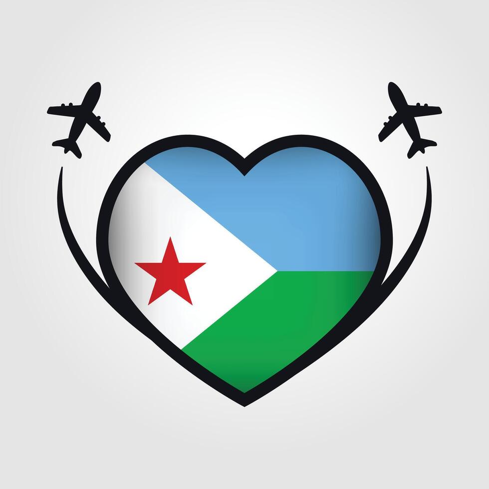 Djibouti Travel Heart Flag With Airplane Icons Stock Free