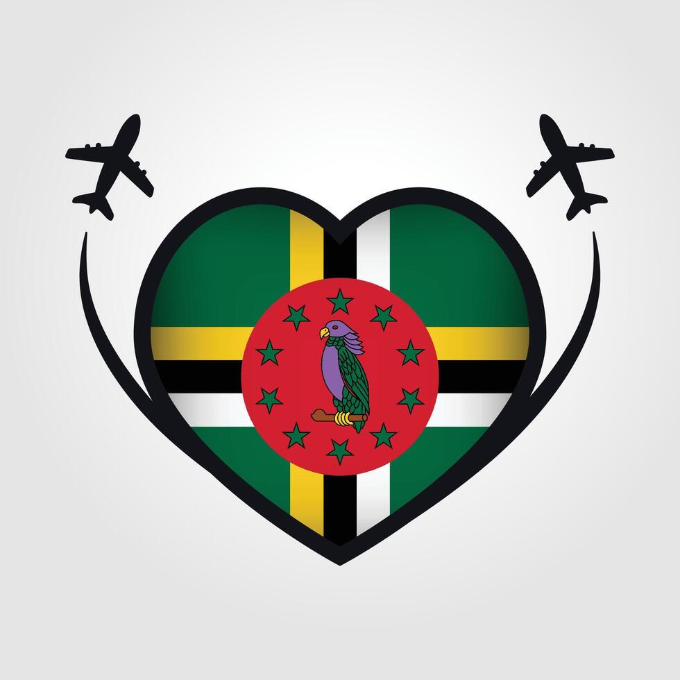 Dominica Travel Heart Flag With Airplane Icons Stock Free